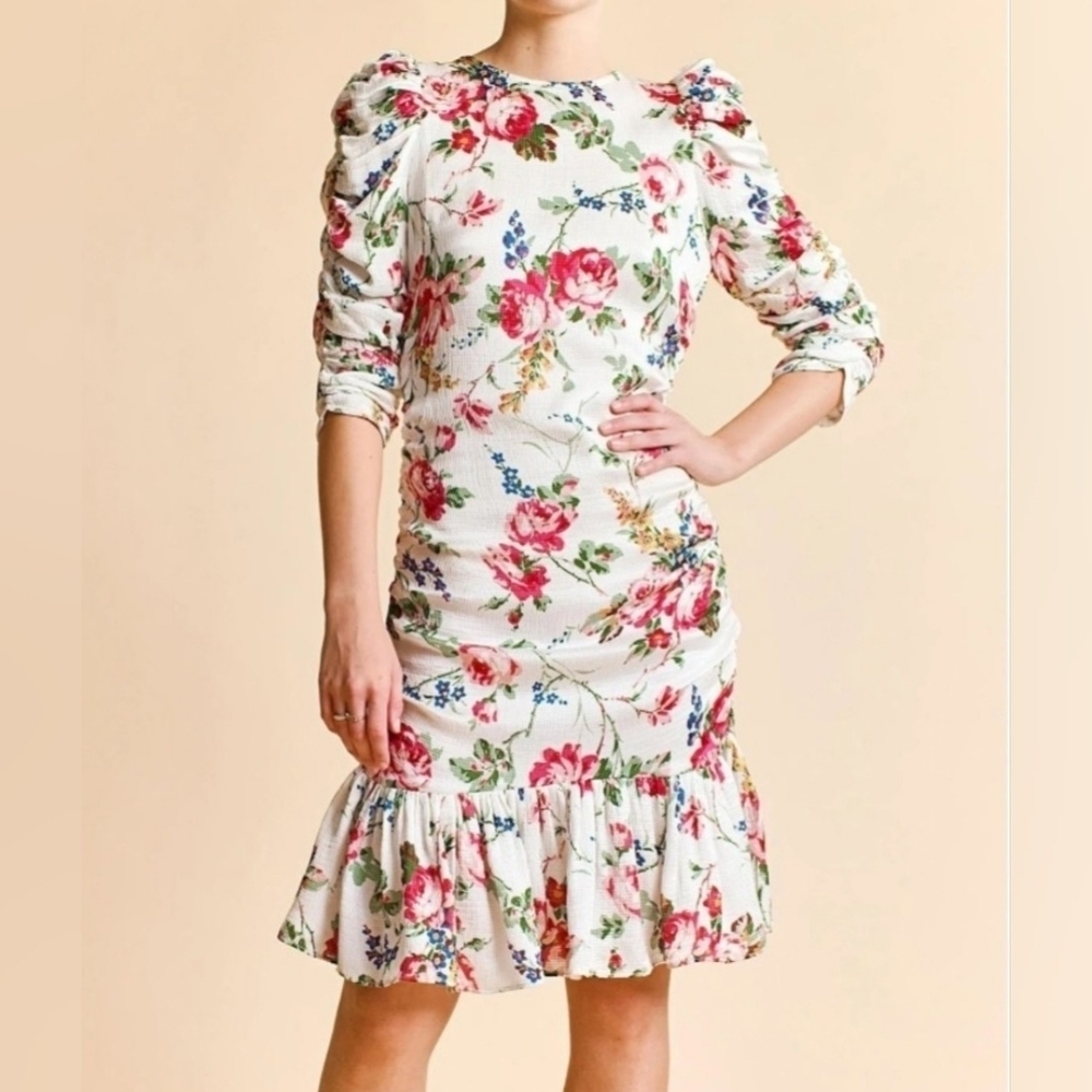 byTiMo Bubble Floral-Printed Satin Ruched Minidress Size L - Picture 1 of 15